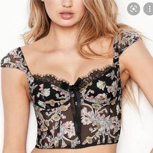 Victorias secrete black floral embroidered corset top